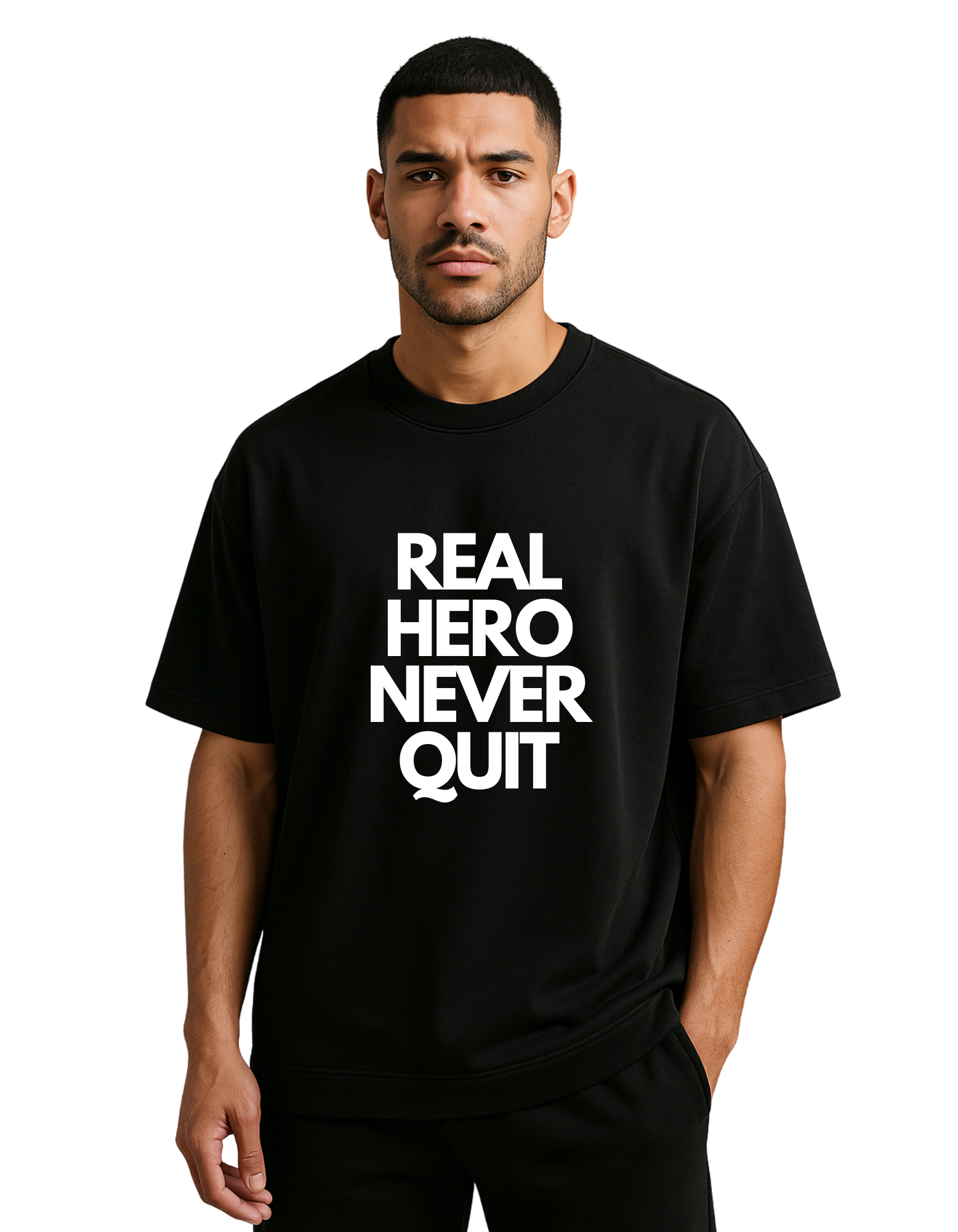 🦾 REAL HERO NEVER QUIT – Oversized Tee